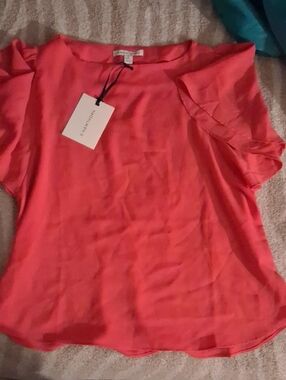 41 Hawthorn Coral Pink Ruffled Sleeve Blouse - Women's Top